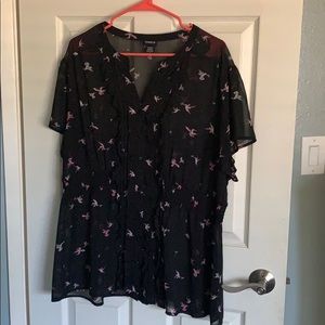 Torrid Sheer Blouse with Hummingbird print